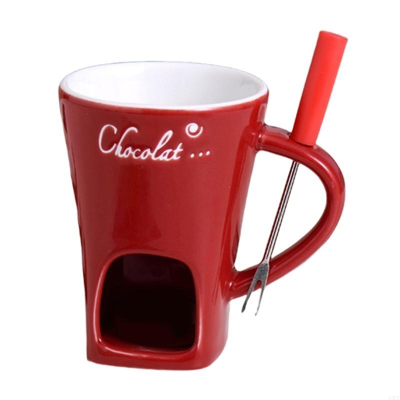 

Portable Ceramic Fondue Pot Melting Cup Ceramic Fondue Mug With Fork Great For Chocolate And Cheese Melting At Event X3UC красный