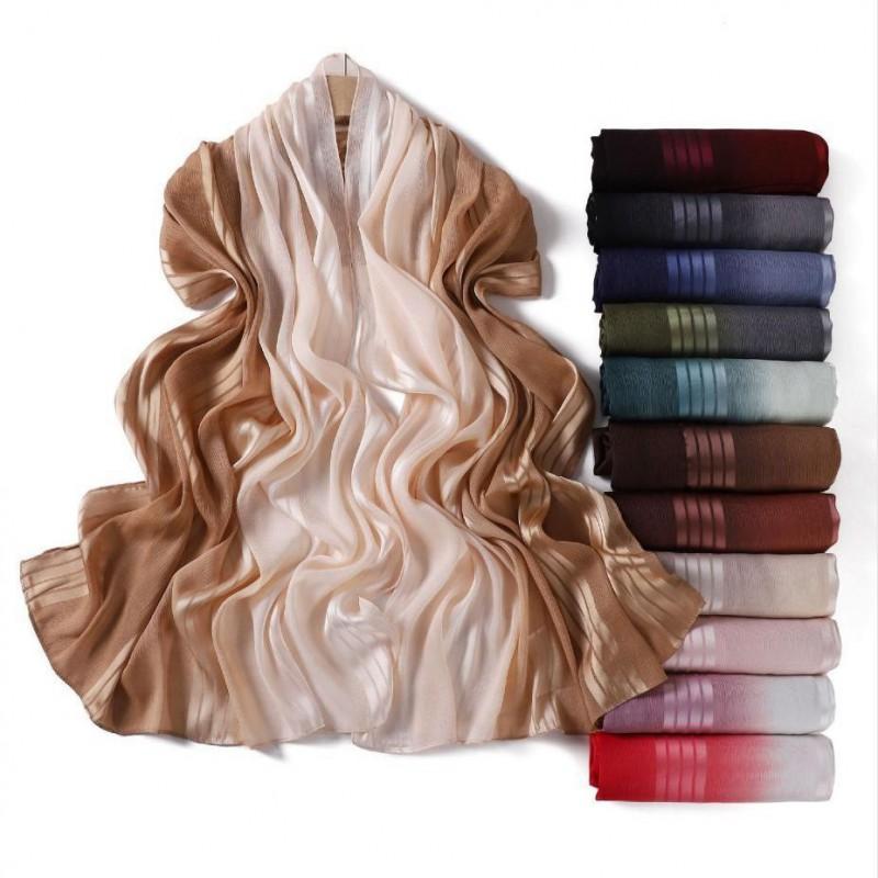 Gradient Striped Pleated Chiffon Scarf Wrap Lightweight Shawl Women Sun Protection Fashion Accessory