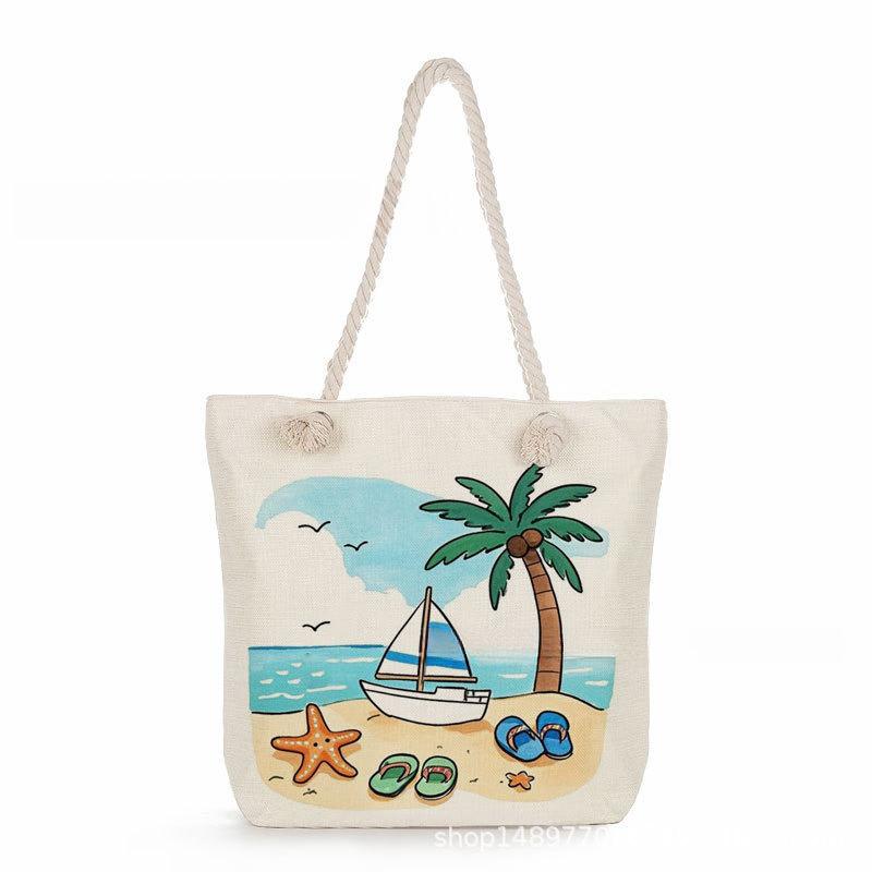 Multifunctional  Beach shells Printed Thick Rope Shoulder Beach Bag 7575
