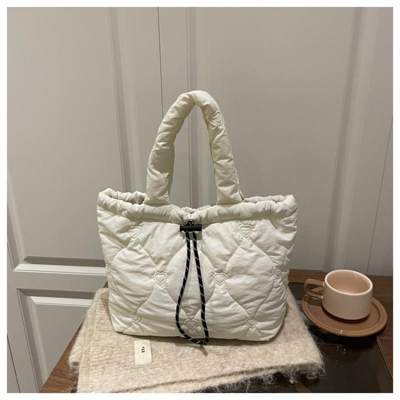 Fashionable Cotton-padded Jacket, Embroidered Single-shoulder Bag, Large-capacity Casual Tote Bag, Pleated Bucket Bag