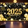 2025 Happy New Year Eve Banner Home Party Background Gold Fireworks  Balloon 180*110cm Banner Wall Decoration Background New In