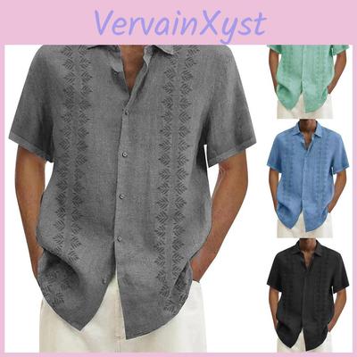 Męskie Codzienne Letnie Designerskie Wiosenne Bawełniane Lniane Jednokolorowe Koszule z Krótkim Rękawem Luźne Koszule