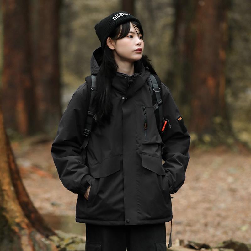 

Ветрозащитный и водонепроницаемый женский штурмовой костюм для улицы, куртка для пары с капюшоном, в американском повседневном стиле, свободного кроя, оверсайз, куртка для пары S-4XL L чёрный