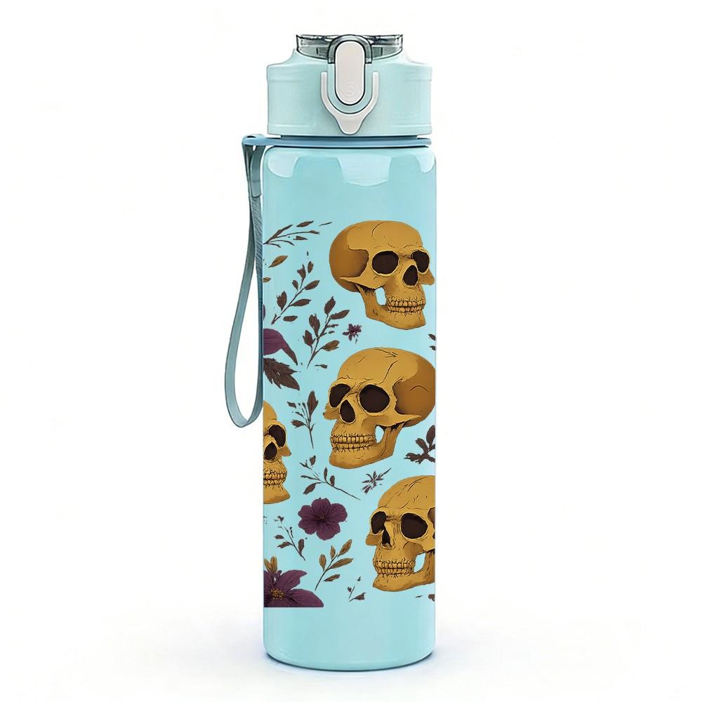 1PC Skull Dot Seamless Pattern Print 750ml Color Plastic Sports Water Bottle Leakproof Flip Straw Lid Suitable for Sports Office Home Use