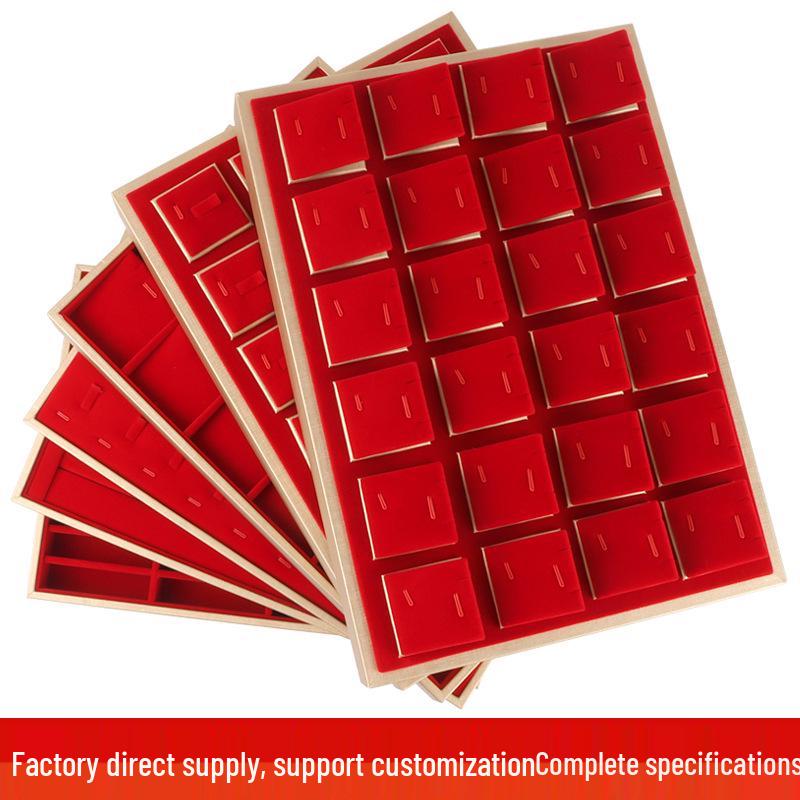 Red Velvet Jewelry Display Set: Necklace, Earrings, Ring, and Pendant Tray