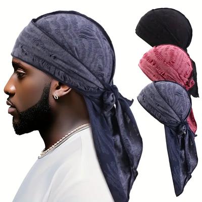Ny Herre Vintage Ripped Justerbar Bandana Pirathatt Punkstil Bomull Durag Pannebånd Lang Hale Piratkaps Sykkelhodeskjerf