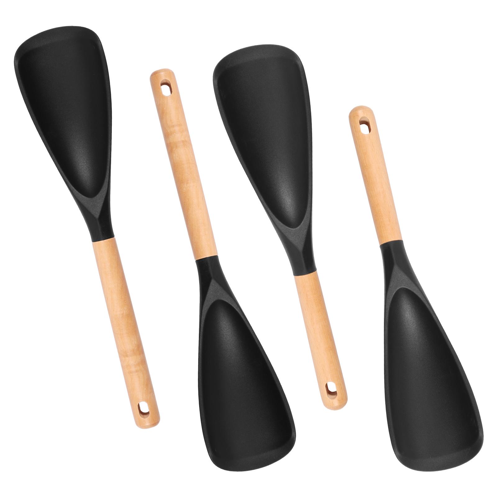 4 Pcs Cooking Spoon Wooden Silicone Spatula Multi-purpose Cooking Utensils Non-stick Mixing Spoon for Home Kitchen Accessories