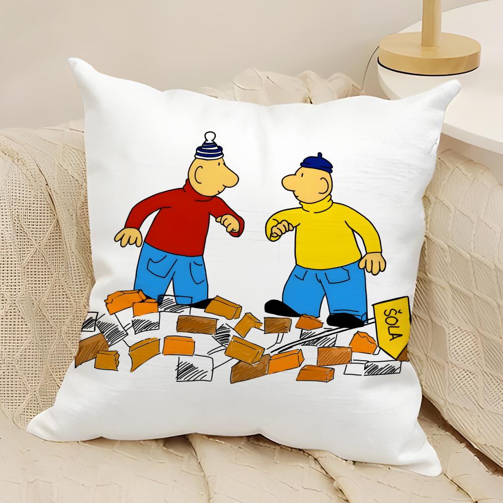 Klassische Reto Cartoon P-Pat & Mat 2 Kissenbezug Natürlicher Leinen Doppelseitiger Druck Sofa Heimdeko Kissenhülle