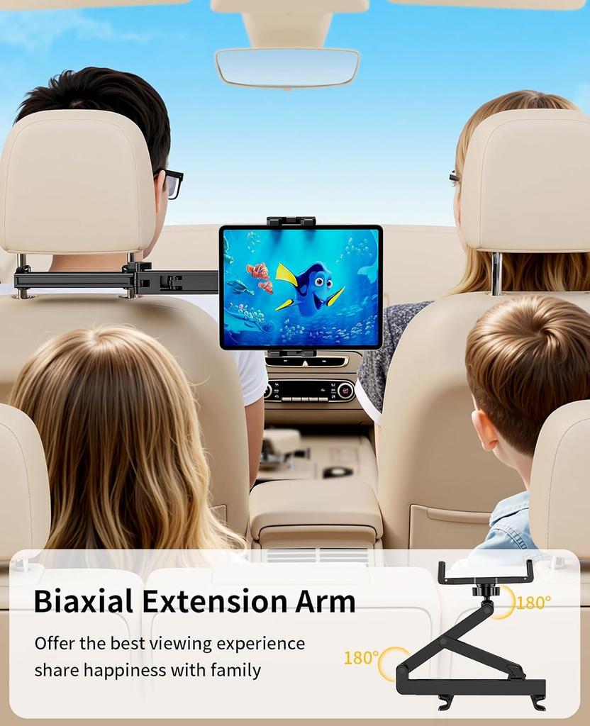 Tablet Holder for Car Headrest 3 in 1 Sturdy upgrade Extension Arm Adjustable iPad Car Mount for BackSeat