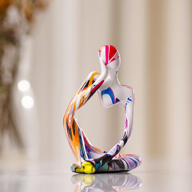 Colorful Mini Thinker Sculpture - Small Ornament for Living Room, Entrance, or Wine Cabinet