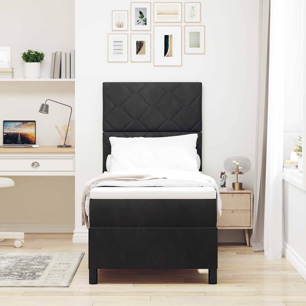 LED Box Spring Bed with Headboard Black 80 X 200 Cm Velvet