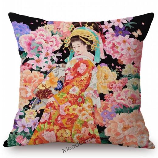 Ancient Japanese Traditional Geisha Oil Painting Art Home Decorative Sofa Throw Pillow Case Beautiful Girl Linen Cushion Cover