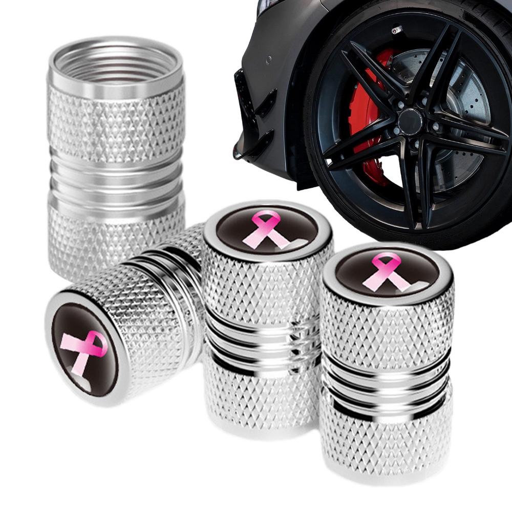 Air Caps For Car Tires 4PCS Aluminum Alloy Pink Ribbon Auto Wheel Air Valve Cap Tire Valve Cover For Cars Trucks Motorcycles