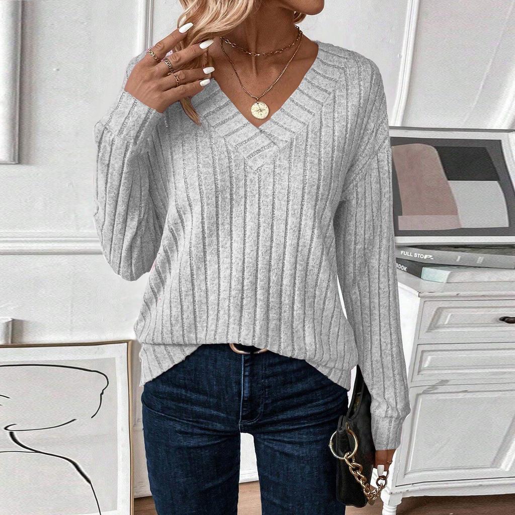 Women's Fashion Long Sleeve Ribbed Elegant Commuting And Casual Top