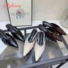 Aphixta High Heels Elegant Women Slides Pointed Toe Shallow Summer Dress Slides Sexy Pleated Design Patent Leather Slipper Shoe