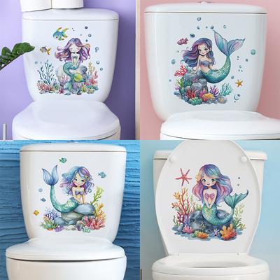 Cartoon Mermaid Coral Seaweed Bathroom Toilet Toilet Stickers for Home Beautification and Decoration