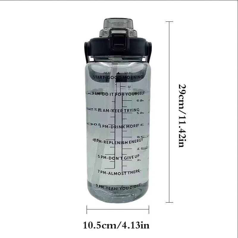 2-Liter-Wasserflasche mit Strohhalm, weiblicher Krug, tragbare Reiseflaschen für Mädchen, Fitness-Fahrradbecher, Sommer-Kaltwasserkrug mit Zeitmarkierung