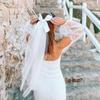 Gauze Wedding Bridal Veil Short Bow Veil with Comb Delicate White Bridal Tulle  Proposal
