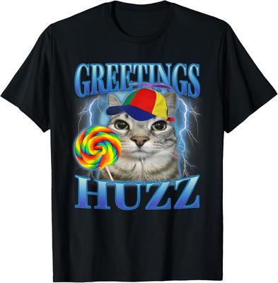 Saluti Meme Gatto Lecca-lecca Huzz Gatti Divertenti Stupidi Brainrot Maglietta Unisex Uomo Donna Top