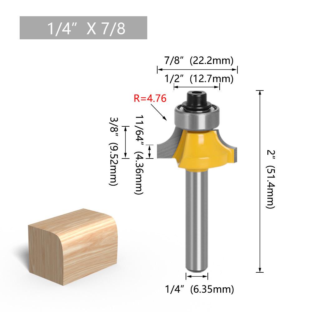 1/4" & 6mm Shank Roundover Bit Set (4-Piece) - Chamfer & Radius Edge Trimming Router Bits for Woodworking