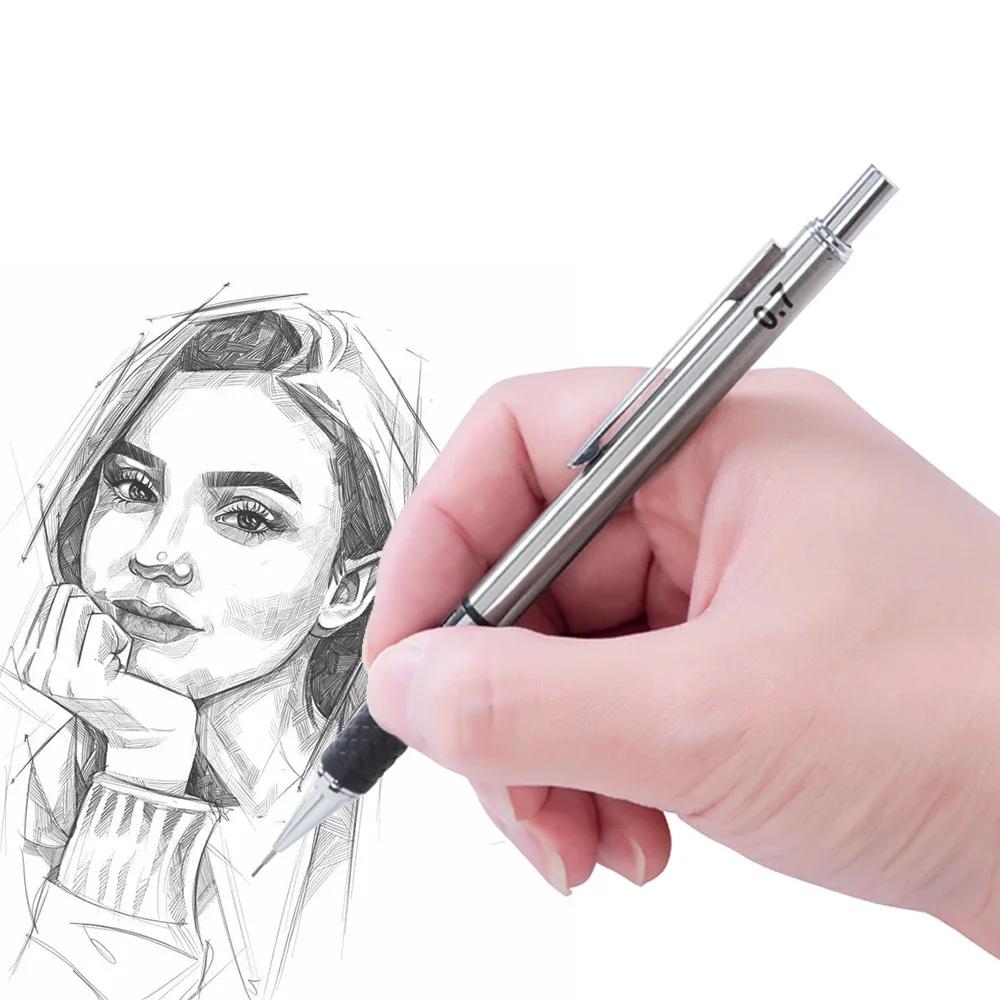 Metall-Druckbleistift-Set mit Griffstück Minen Kunst Zeichen Schüler Bürobedarf 0,5/0,7/0,9/2,0 mm Automatischer Bleistift