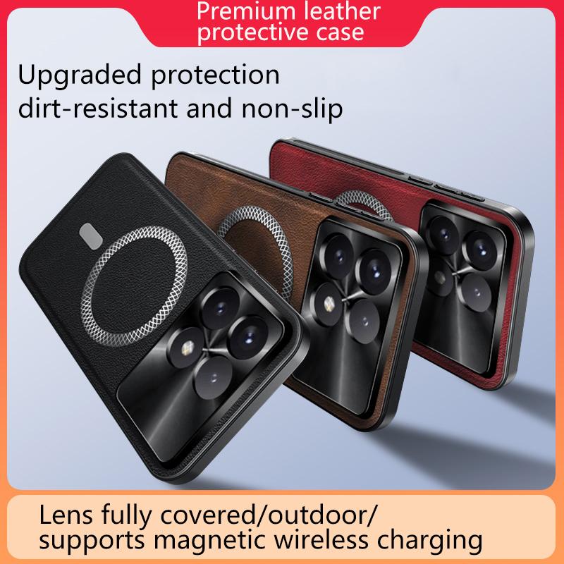 For Redmi K70 and K70 Pro Case Magnetic Elegant Leather Wear-Resistant Lens Fully Covered Non-Slip Grip Edge Cover Shell