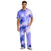 Men's Home Pajama Set, Short Sleeve Top and Long Pants with Button Fly and Drawstring Waist