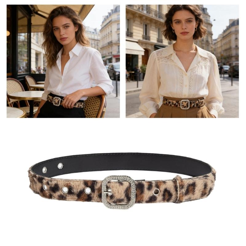 Leopard Print Furry Belt For Women And Men Soft Elastic Waistband With Secure Closure For Jeans Dresses