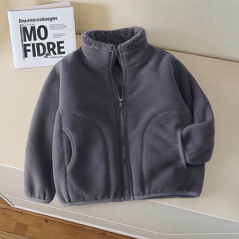 

Новая осенне-зимняя розовая флисовая ветрозащитная куртка для мальчиков и девочек со стойкой, теплая и удобная верхняя одежда 150 серый