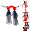 Halloween Hairhoop with Antelope Horn Dark Series Flower Headband with Veil Theme Party Headwear Festival Props Hairband