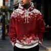 Men's Casual Loose Fit Hooded Sweatshirt with Christmas Print and Large Pockets