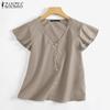 ZANZEA Women Casual V-neck Flare Sleeve Summer Blouse