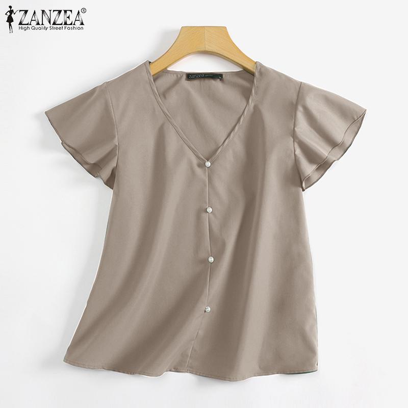 ZANZEA Women Casual V-neck Flare Sleeve Summer Blouse
