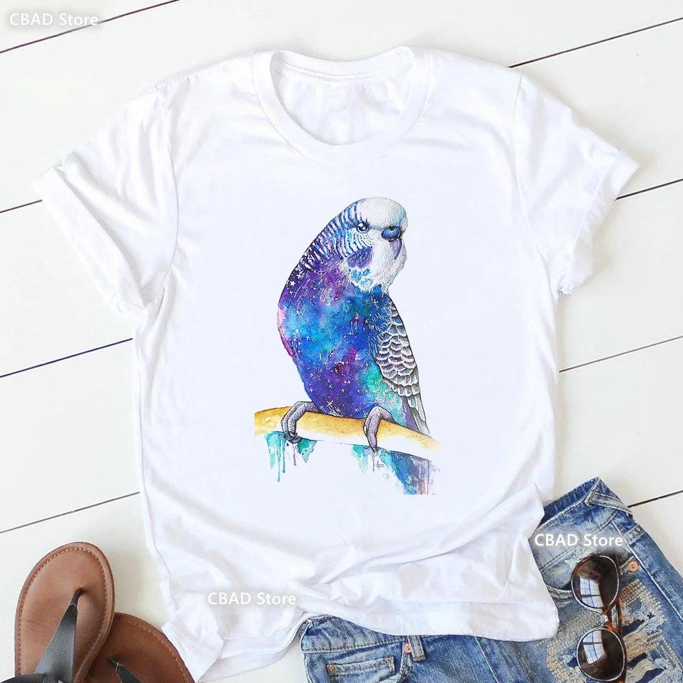 Cute Cockatielsparrot Bird Lovers Print T Shirt Girls Sunflower Flowers Tshirt Unisex Harajuku Kawaii Clothes Summer Tops Tee