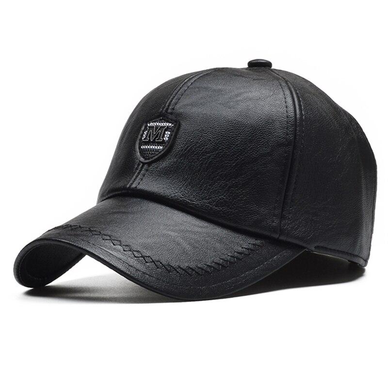 

M Label Pu Leather Baseball Caps Spring and Autumn Outdoor Adjustable Casual Hats Sunscreen Hat Adjustable чорний