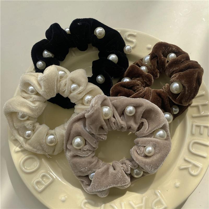 New Solid Color Velvet Pearl Hair Scrunchies for Women Girls Elastic Ponytail Holder Rubber Bands Hair Ties Hair Accessories