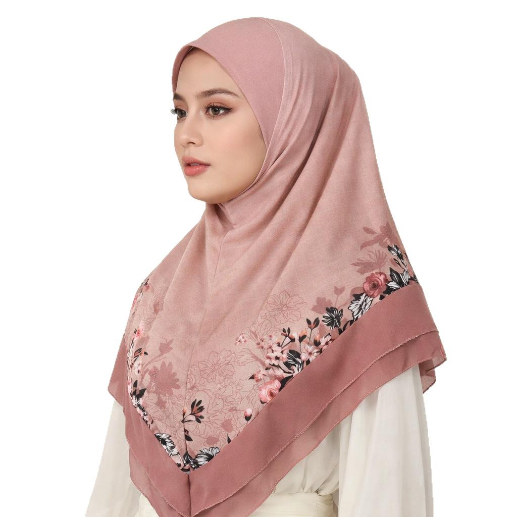 Instant Tudung Bawal Hijab Shawl, Double Layer Plain Polyester Embroidery Scarf for Women Raya Wear Premium Accessories