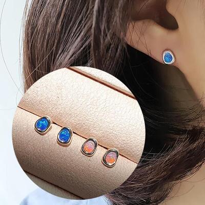 Damen Ohrringe mit ovalem Opal Edelstein in Silber für den Alltag