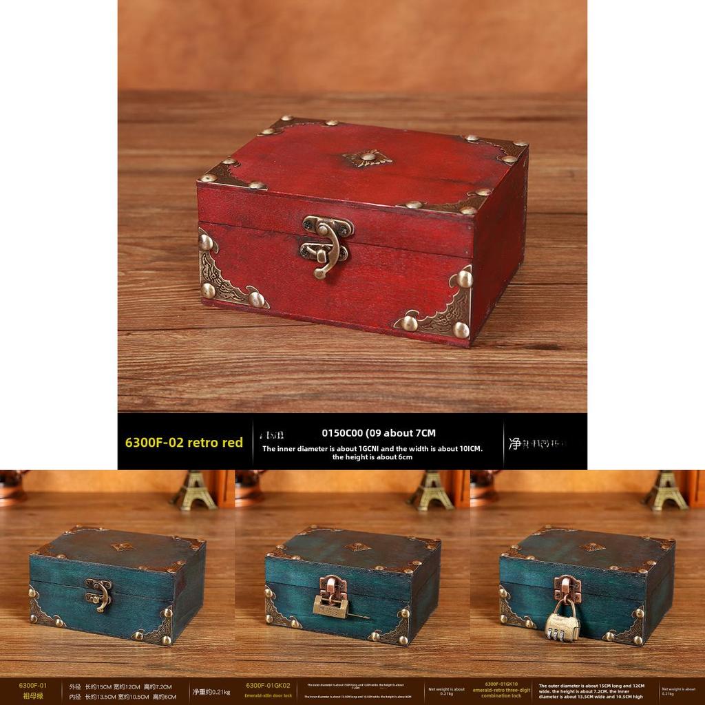 Vintage Style Wooden Jewelry Box With Lock Desktop Organizer For Home Decor