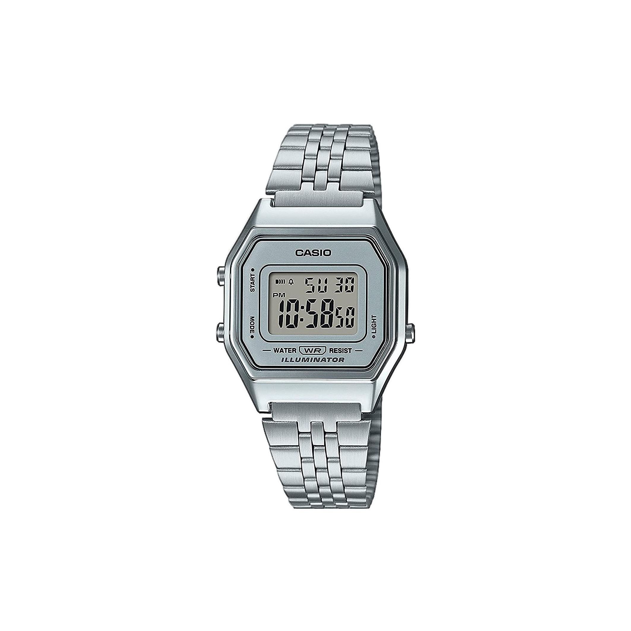 Casio Fashion Square Electronic Movement Stainless Steel Watch Women watches Gray LA680WEA-7EF Silver Dial