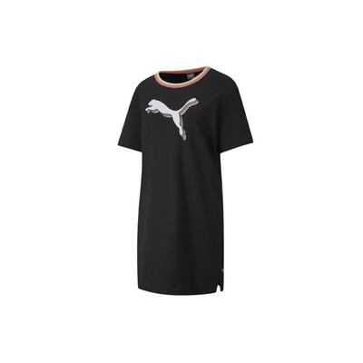Celebration Color Block Logo Print Casual Comfortable Breathable Round Neck Short Sleeve Dress Women Dresses Black 585049-01