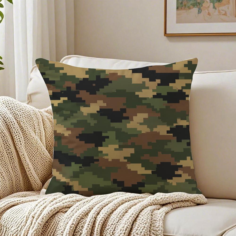 Colorful Camo Green Cushion Cover Double-Sided Plush Sofa Cushion Covers Organic Breathable Invisible Zipper