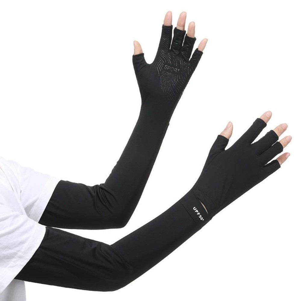Non-slip Long Sleeve Solid Color Sunscreen Sleeve Gloves Thin Summer Arm Cover  Driving