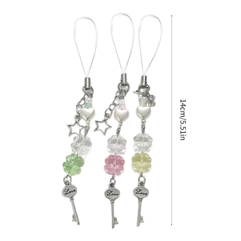 Handmade Beaded Lanyard Cute Phone Chain Beads Phone Pendant Four Leaf Clovers Shape Phone Jewelry for Phones Key and Bag