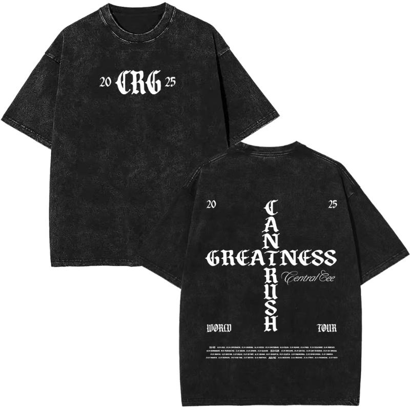 Rapper CENTRAL CEE WILD WEST Tour Magliette Lavate Vintage Unisex Donna Moda Maglietta Larga in Cotone Hip Hop Streetwear
