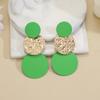 European & American High-End Metal Green Geometric Round Earrings for Women - Elegant Patchwork Design