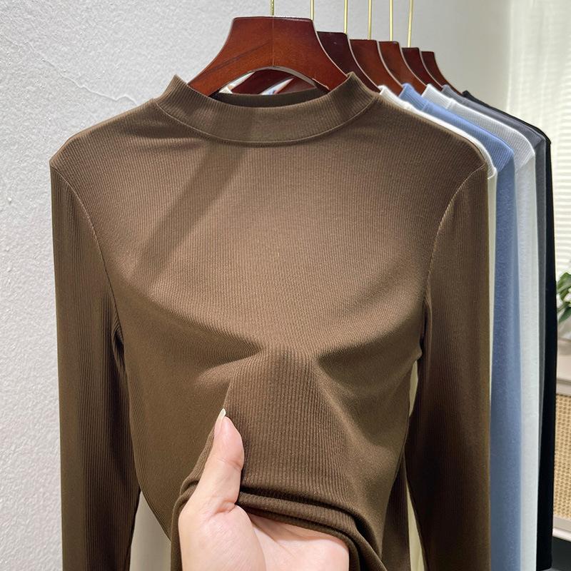 Small Stand-up Neck Bottoming Shirt with Stacked Top Inside, Summer New Basic Versatile Slim-fitting Long-sleeved T-shirt for Women