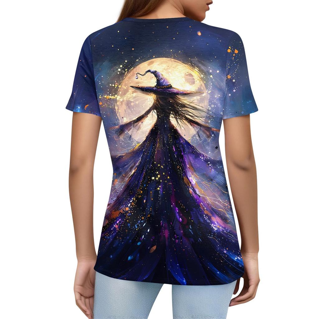 Women's T Shirt Halloween Print Button Short Sleeve Daily Weekend Fashion Basic V- Neck Regular Top