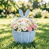 Flower Arrangement Basket, with Built-in Waterproof Lining Design, Weaving Cute Bunny Ear Handle Floral Basket for Wedding Camping