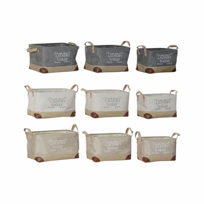 Lot de paniers - 40 x 30 x 24 cm - Gris beige - Marron clair - Polyester